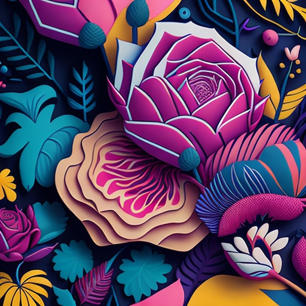 AIgenerated beautiful colorful natural flora pattern