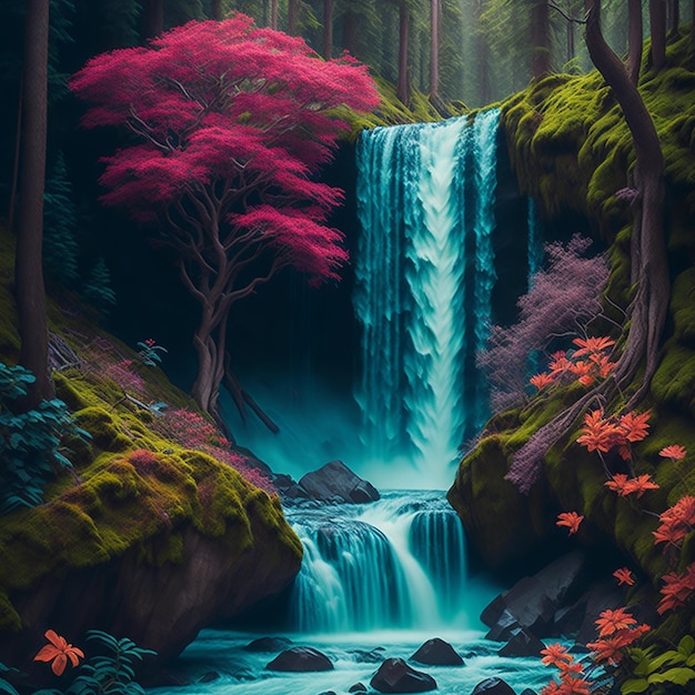 AIgenerated beautiful colorful natural waterfalls