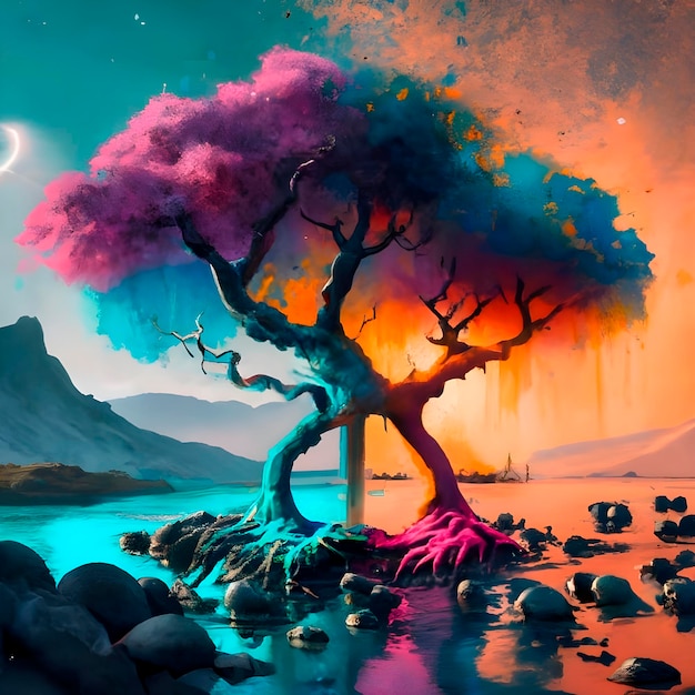 AIgenerated beautiful colorful tree digital art