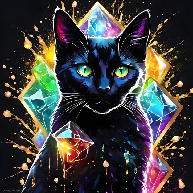 Photo aigenerated black cat epic splatter art