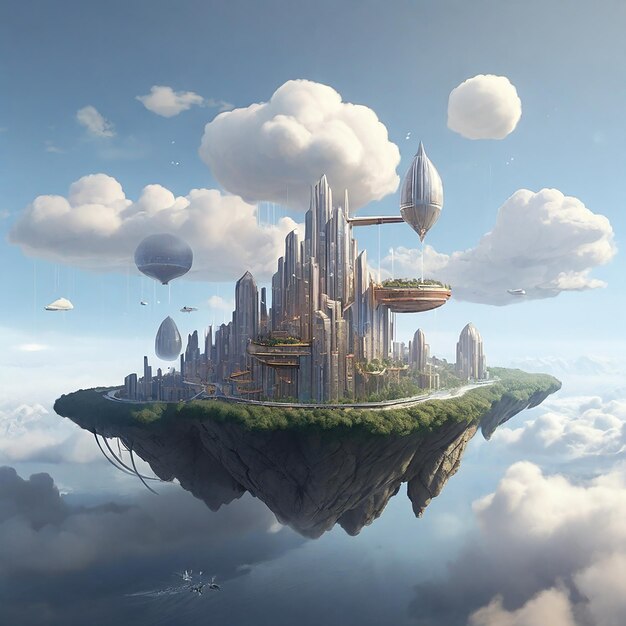 Photo aigenerated concept floating city above