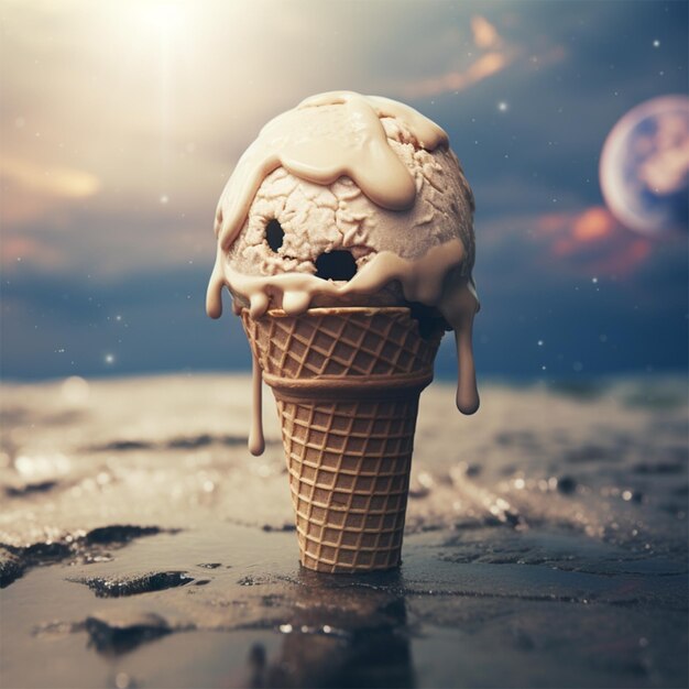 Aigenerated cone icecream portraying global warming