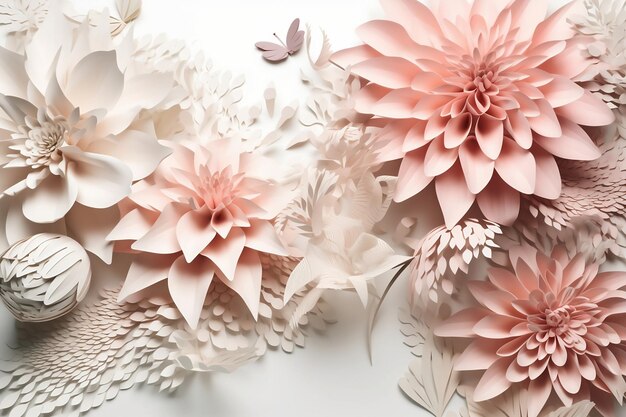 AIgenerated cut paper floral background with horizontal orientation