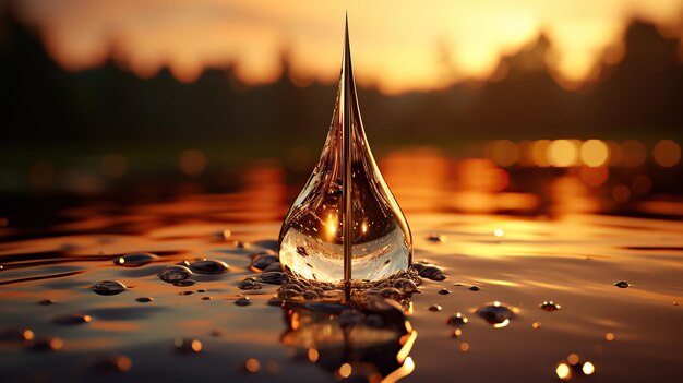 Aigenerated extreme closeup illustration of a drop of water over a gradient greenblueblack backg