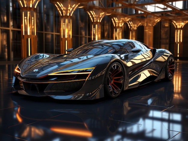 Aigenerated futuristic car masterpiece in meticulously detailed light