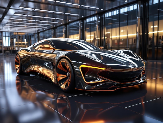 AIGenerated Futuristic Car Meesterwerk in nauwkeurig gedetailleerd licht