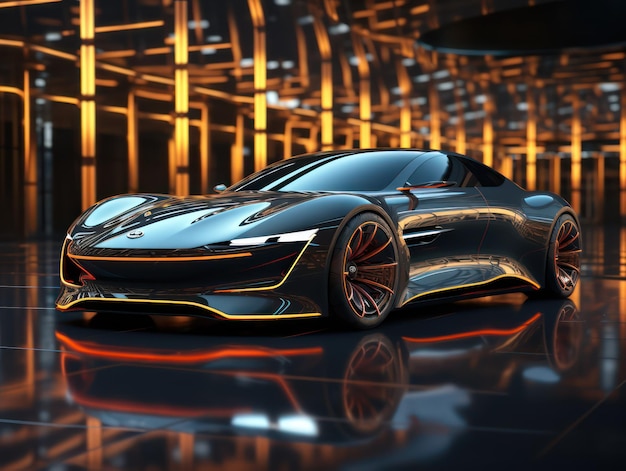 AIGenerated Futuristic Car Meesterwerk in nauwkeurig gedetailleerd licht
