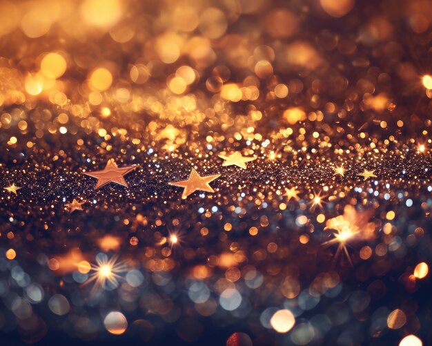 Photo aigenerated illustration of golden sparkles and stars on a glossy background