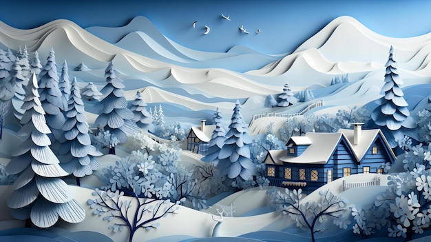 写真 ai折り紙ペーパークイリング風に冬景色をイメージして生成