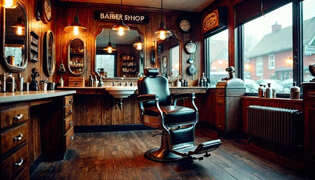 Photo aigenerated modern barber shop cozy and stylish atmosphere