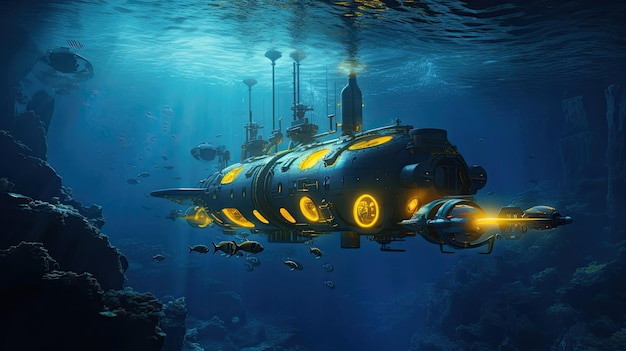 Premium AI Image  AIguided exploration submarines delving into ocean 