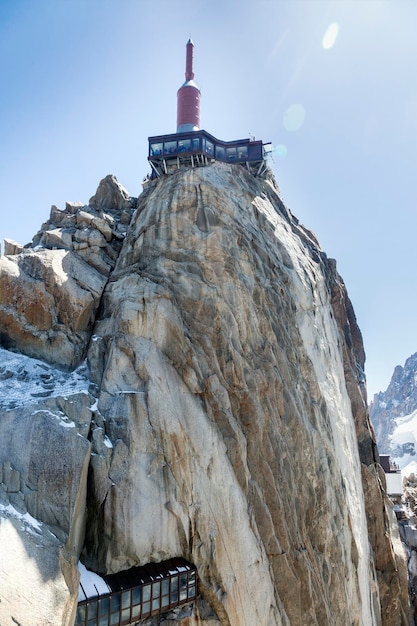 Aiguille du Midi deel van de schuilplaats Chamonix MontBlanc in de Franse Alpen Frankrijk