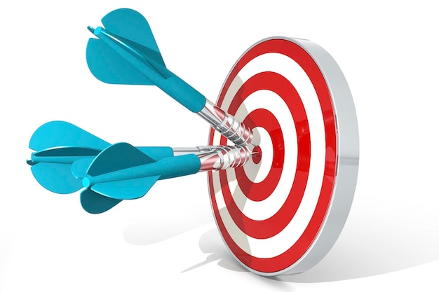 Aim for target with blue dart hitting the center of board