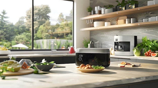 Photo aipowered culinary excellence a smart kitchen revolutionizing plantbased meal