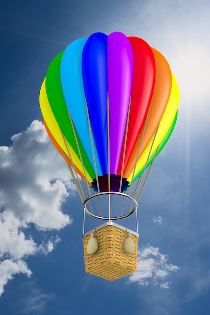 Air balloon on sky background. 3D illustration