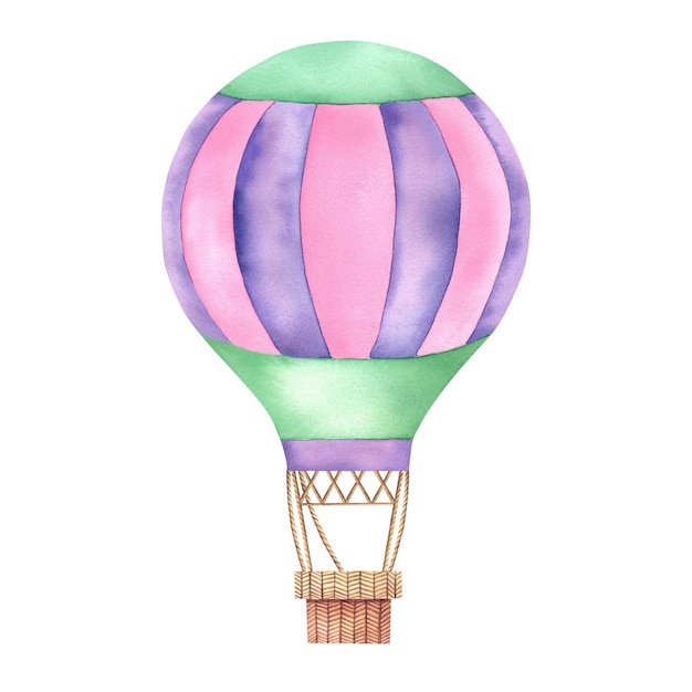 Air balloon Watercolor illustration on an isolated background A journey through the sky Children's room