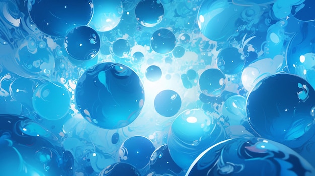 Air bubbles in water on blue background transparent cosmetic blue bubbles concept illustration