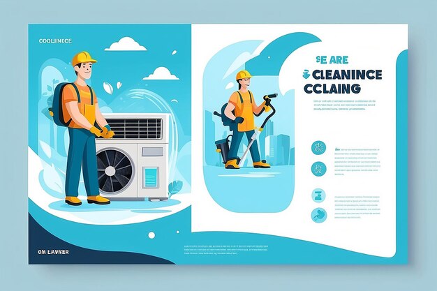 Photo air conditioner cleaning poster flat vector template maintenance task