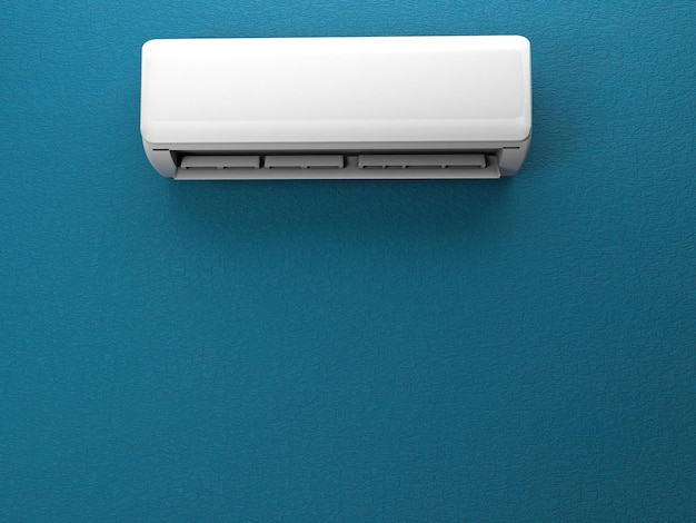 air conditioner indoor unit 3d render , blue wall , split air conditioner