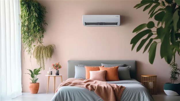 Air conditioner in Stylish interior of bedroom