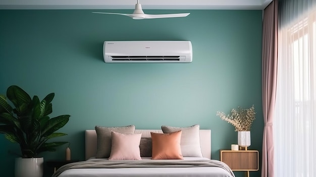 Air conditioner in Stylish interior of bedroom