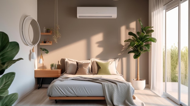 Air conditioner in Stylish interior of bedroom