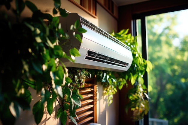 Air conditioner on the wall in the house for cleaning and cooling