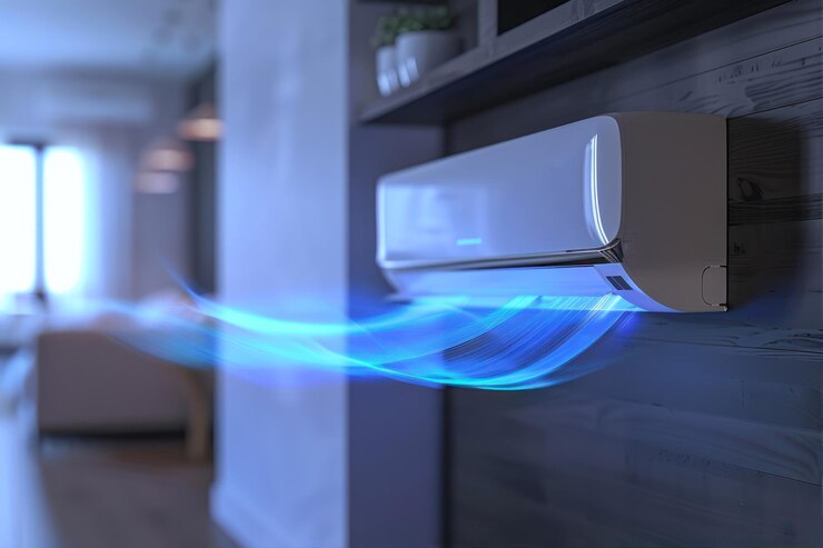 Air conditioner with blue light in the room