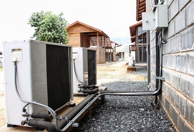 Photo air conditioning compressor on wall