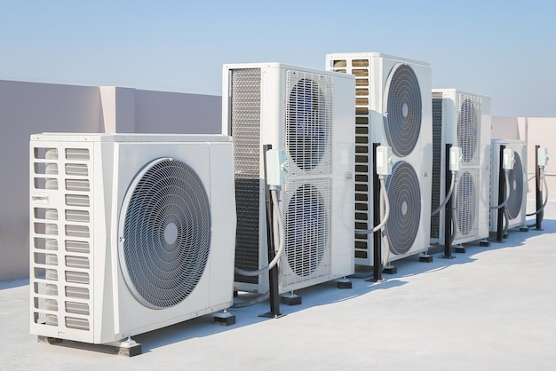 Air conditioning HVAC installed on the roof of industrial buildings