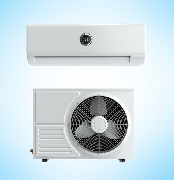 Photo air conditioning unit 3d render on blue background