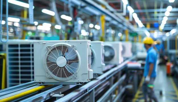 Photo air conditioning units on a factory conveyor bright and wellorganized factory