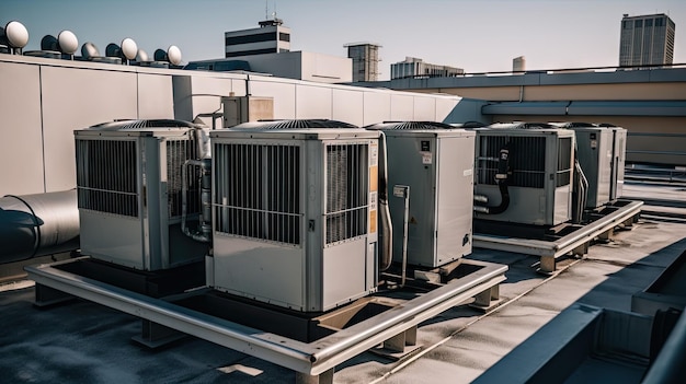 Air conditioning units on a roof in the city