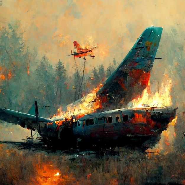 Air crash burning falling plane the plane crashed to the\
ground