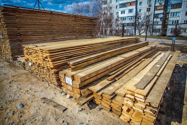 Air-drying timber stack in the backyard