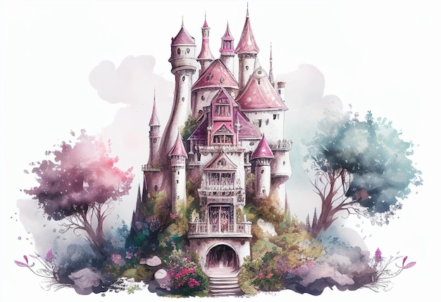 Air fairy princess palace painted in watercolor AI Generated