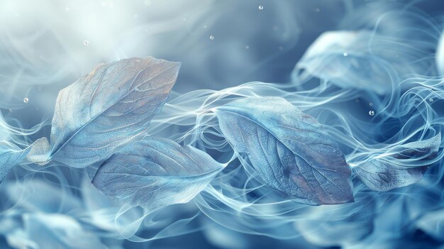 Photo air flow wind and clean breath spiral blue 3d background cool air fresh leaf swirl menthol realistic wind