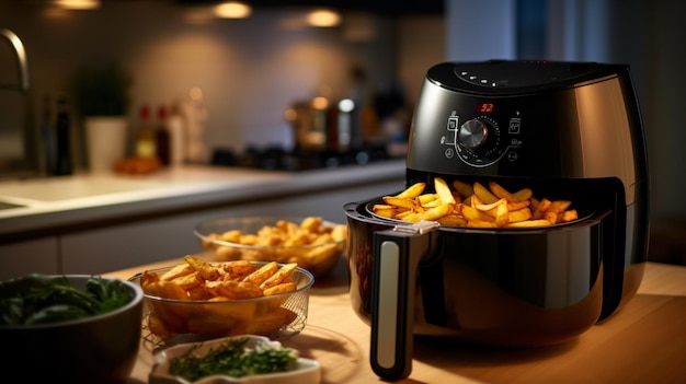 Air fryer machine koken gebakken aardappelen in de keuken illustratie