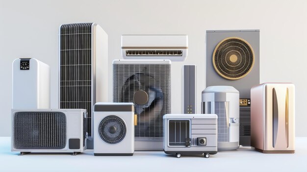 Photo air heat pump collection 3d illustration