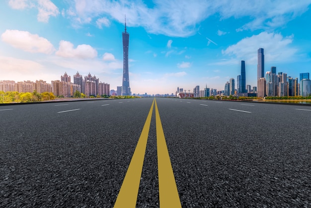 Air highway asphalt road and office building of commercial building, Guangzhou modern architecture