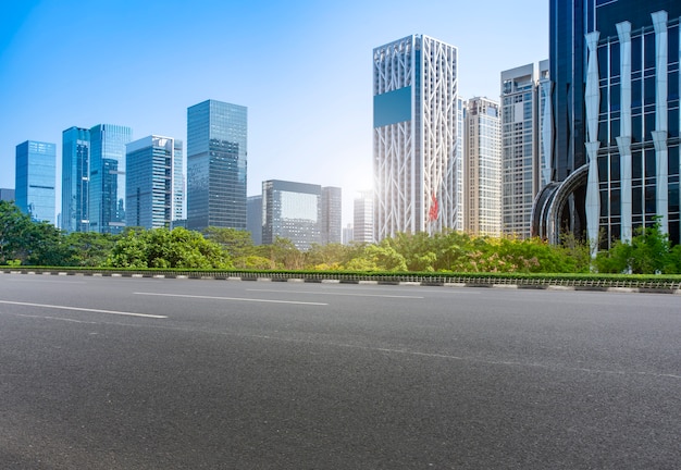 Air highway asphalt road and office building of commercial building in modern city