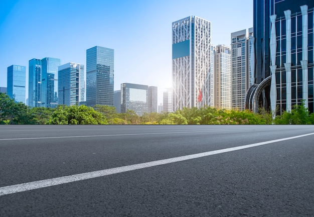 Air highway asphalt road and office building of commercial building in modern city