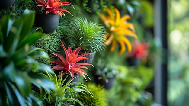 Photo air plants suspended in a vertical wallpaper