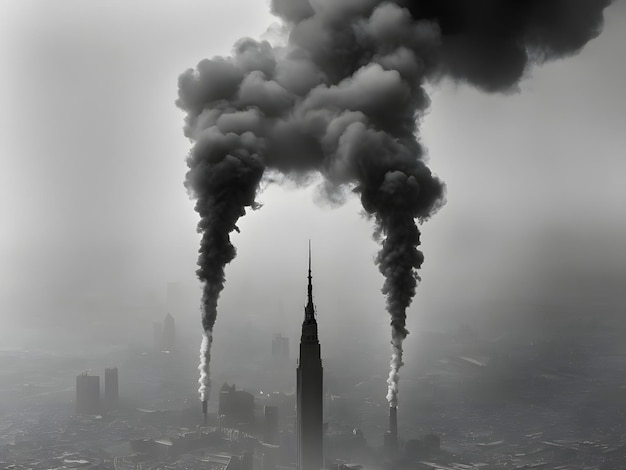 Photo air pollution in a city industry factory emit smoke co2 unhealthy environment