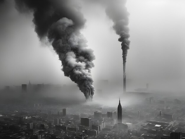 Air pollution in a city industry factory emit smoke co2 unhealthy environment