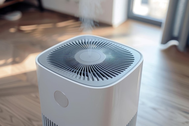 Air purifier health technology in cozy modern living room Air pollution concept Generative AI