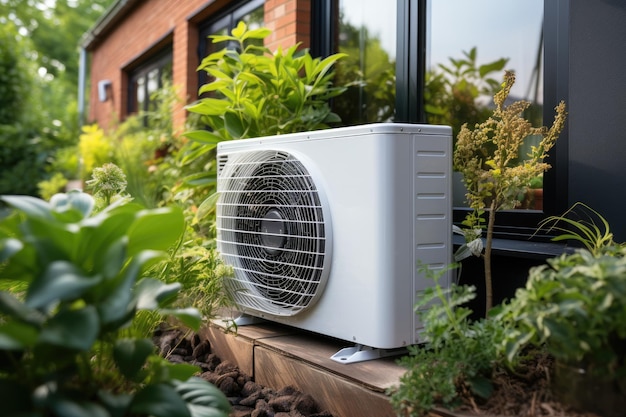 Air source heat pump installed in residential building Generative AI