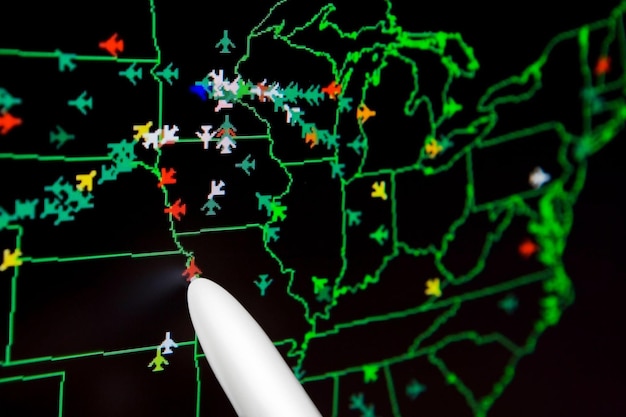 Foto monitor per il controllo del traffico aereo con penna touch
