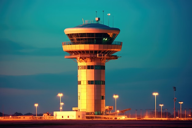 Foto fotografia pubblicitaria professionale della torre di controllo del traffico aereo