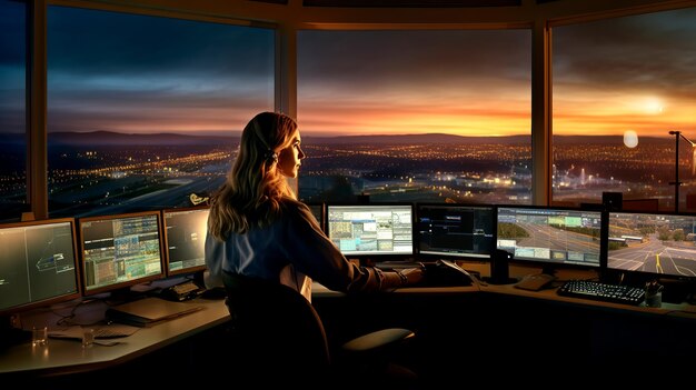 Air Traffic Controller Ensuring Safety and Coordination in the Control Room